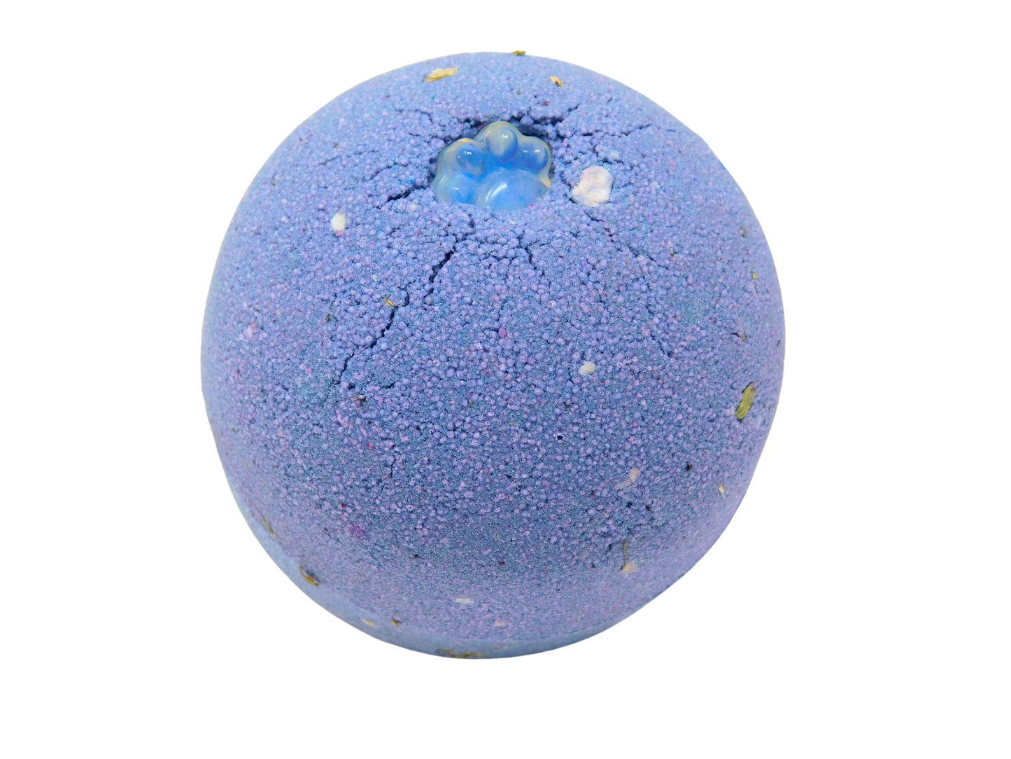 Blue bath bomb with a crystal paw peaking out