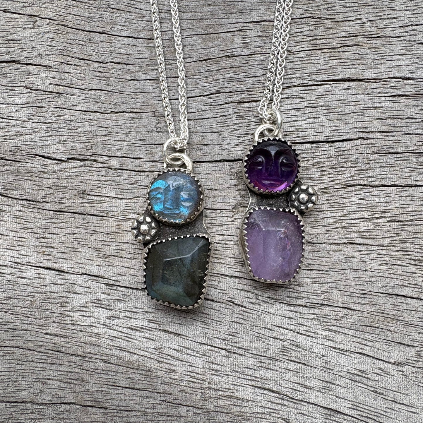 Moon Sister Pendant: Carved Labradorite