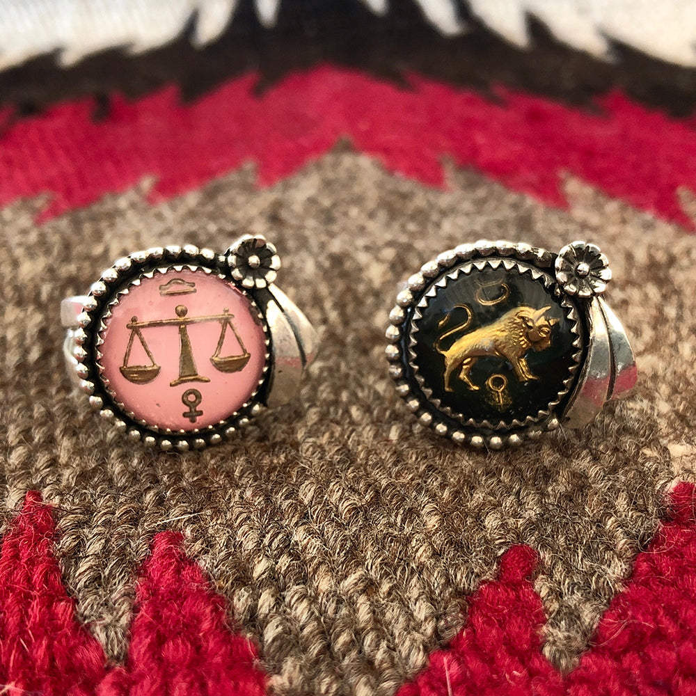 Round Zodiac + Flower Ring