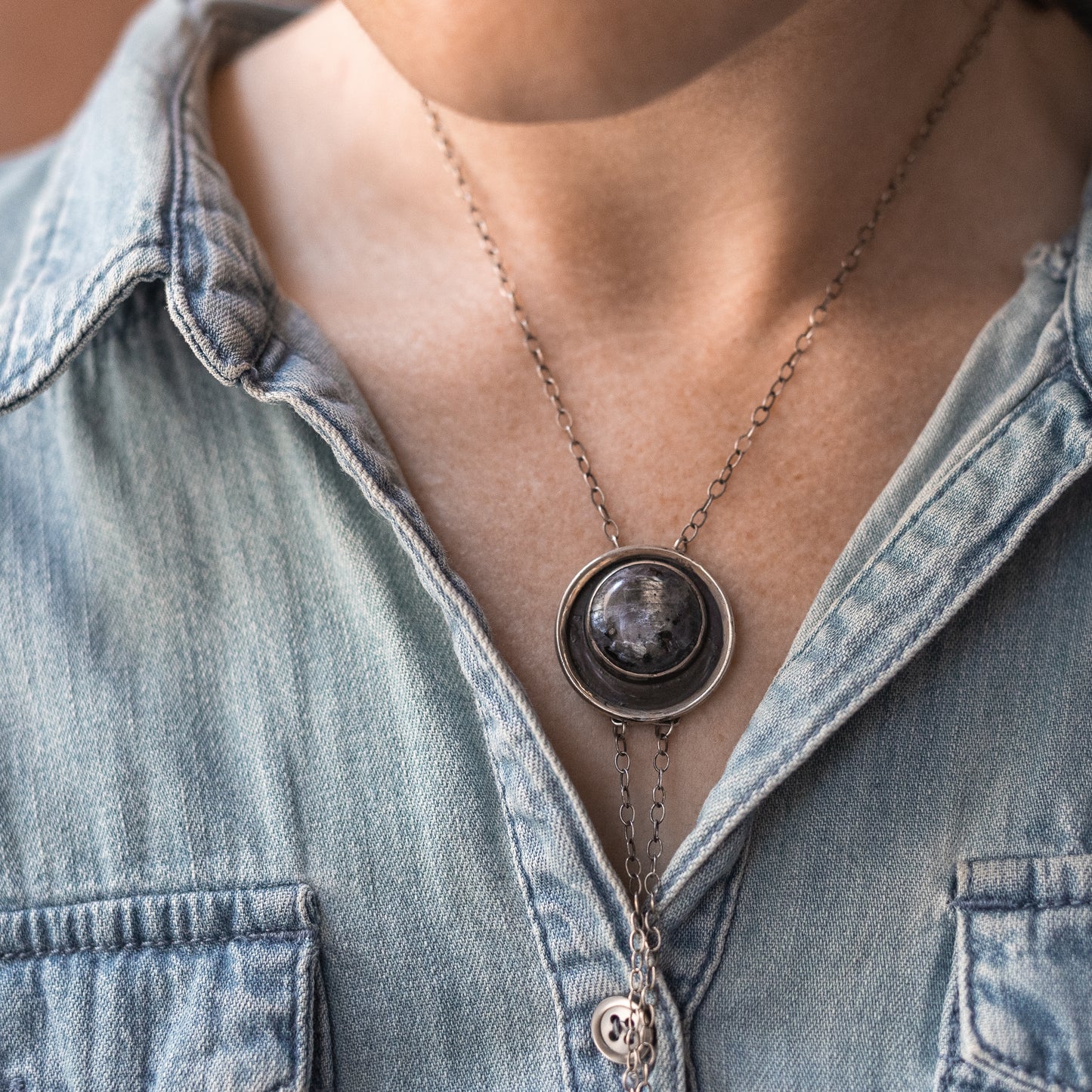 Hekate Bolo Necklace: Larvikite