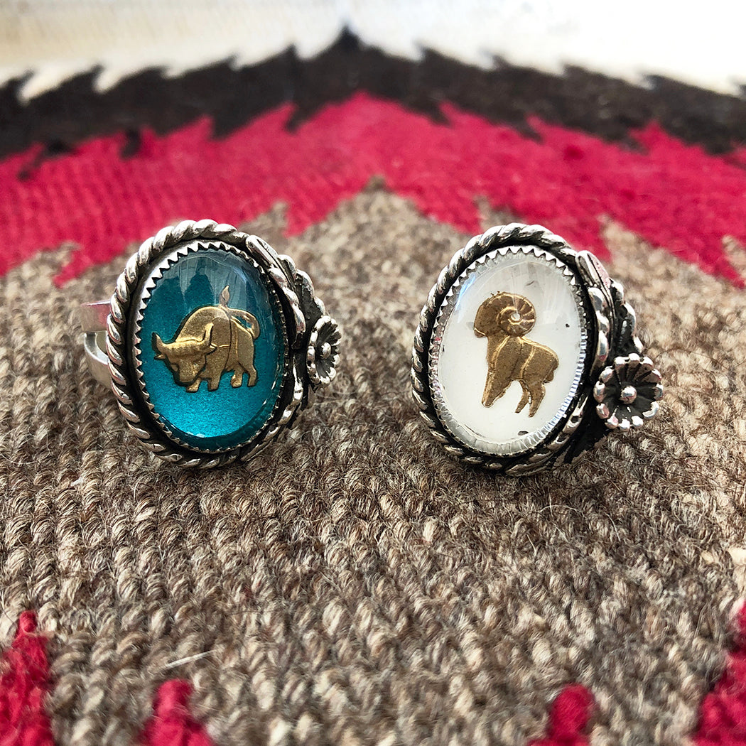 Oval Zodiac + Flower Ring