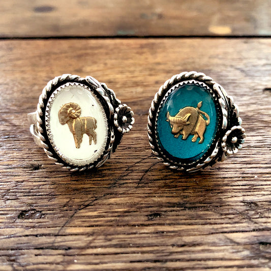 Oval Zodiac + Flower Ring
