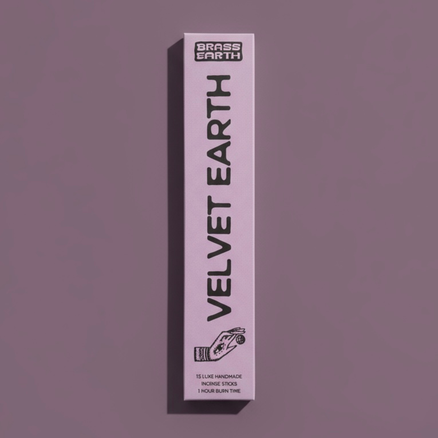 Box of Velvet Earth incense sticks on a purple background