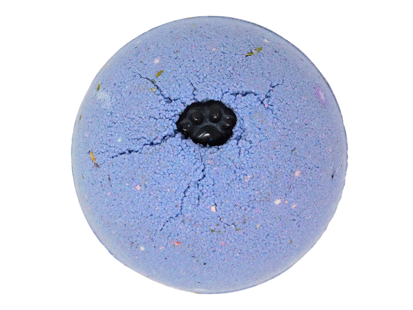 Blue bath bomb with a crystal peaking out