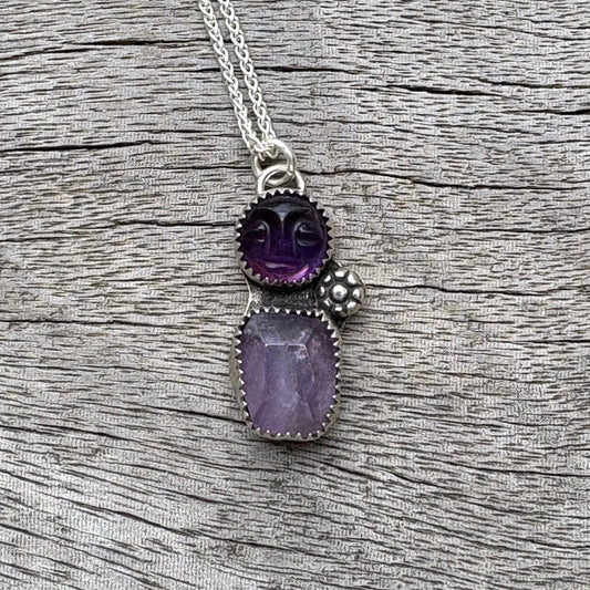 Moon Sister Pendant: Carved Amethyst