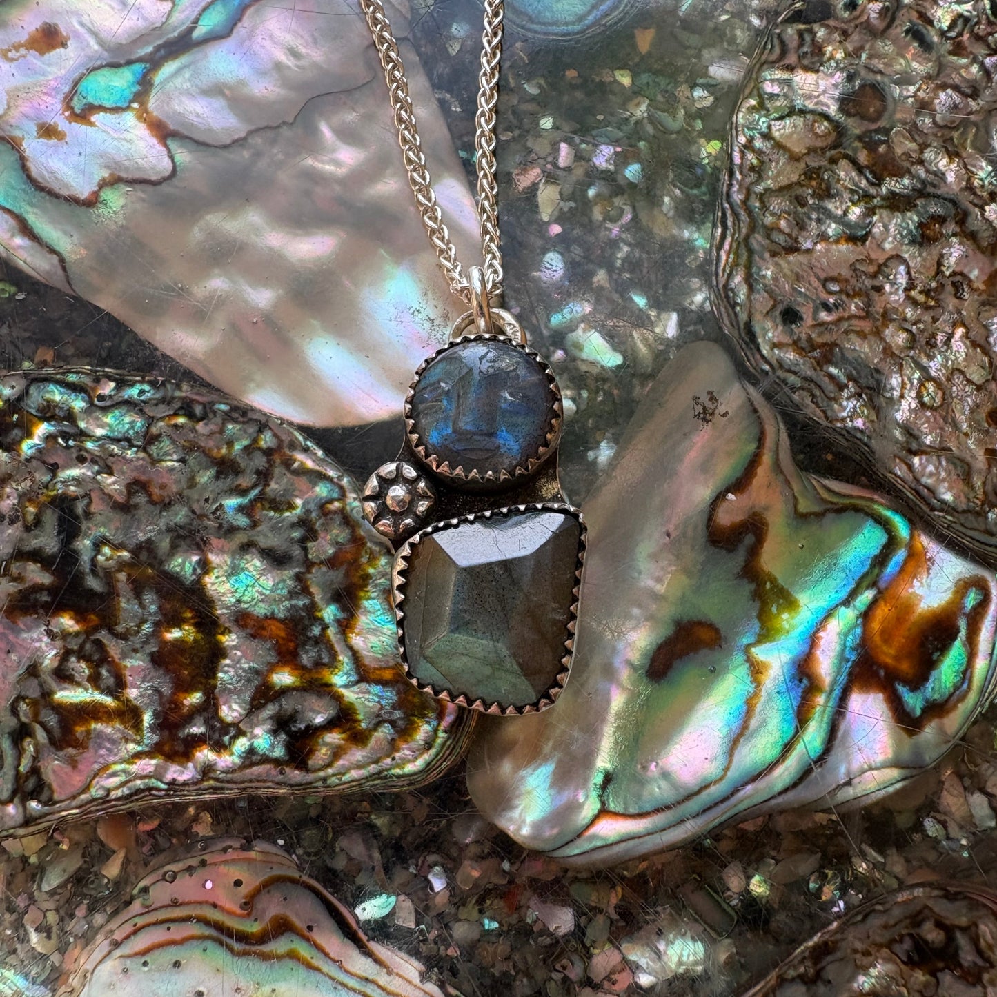 Moon Sister Pendant: Carved Labradorite
