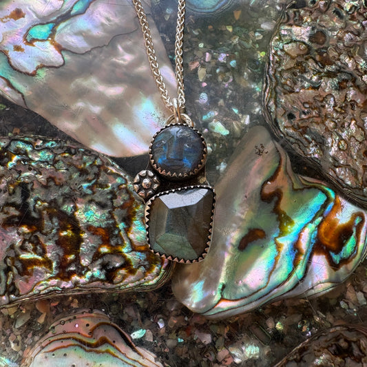Moon Sister Pendant: Carved Labradorite