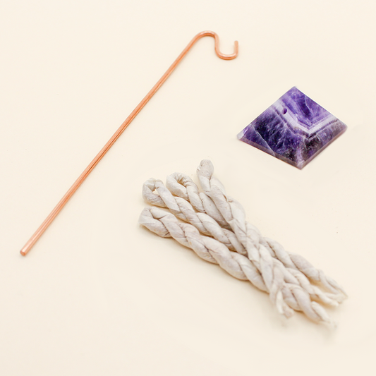 Pyramid Incense Stand + Rope Set: Amethyst