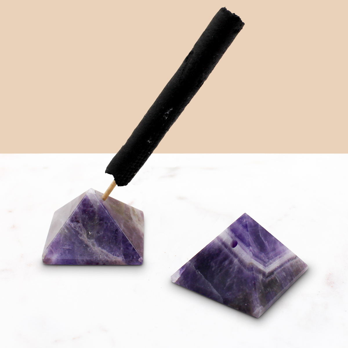 Pyramid Incense Stand + Rope Set: Amethyst