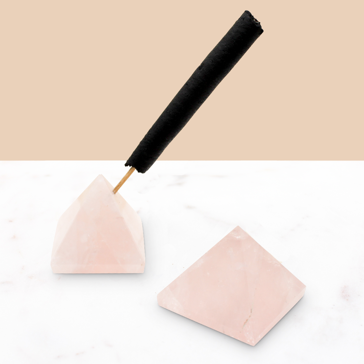 Pyramid Incense Stand + Rope Set: Rose Quartz