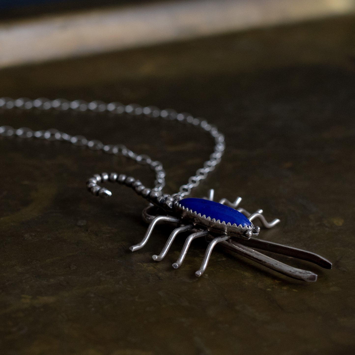 Scorpion Roach Clip Necklace: Lapis Lazuli