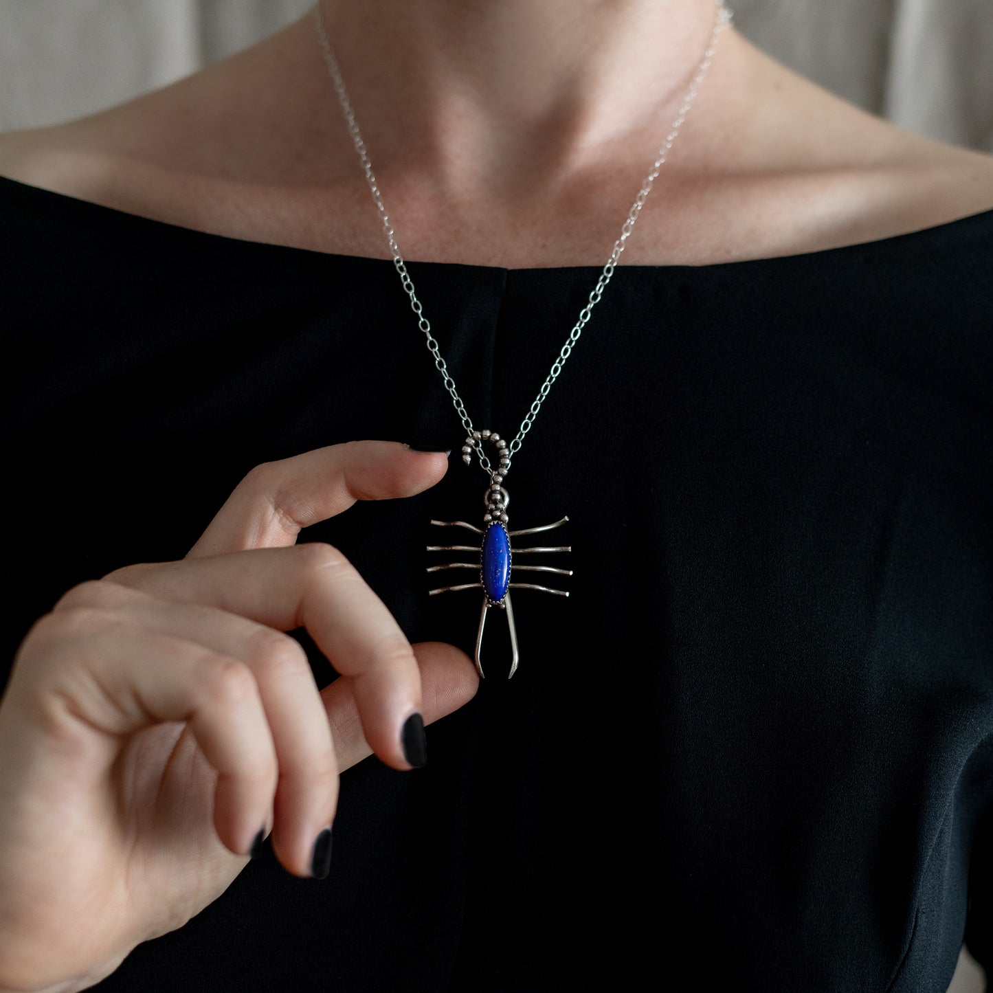 Scorpion Roach Clip Necklace: Lapis Lazuli