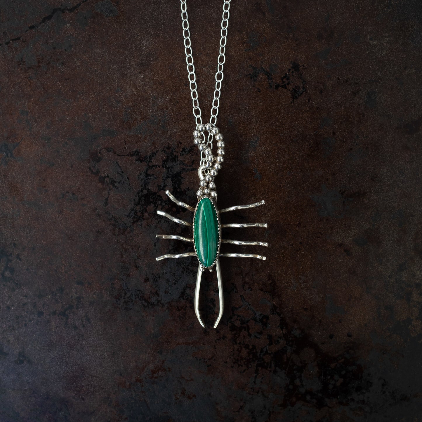 Scorpion Roach Clip Necklace: Malachite