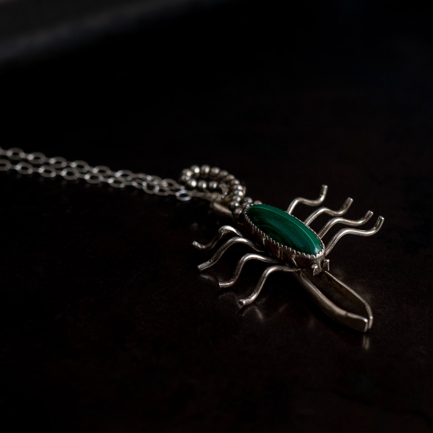Scorpion Roach Clip Necklace: Malachite