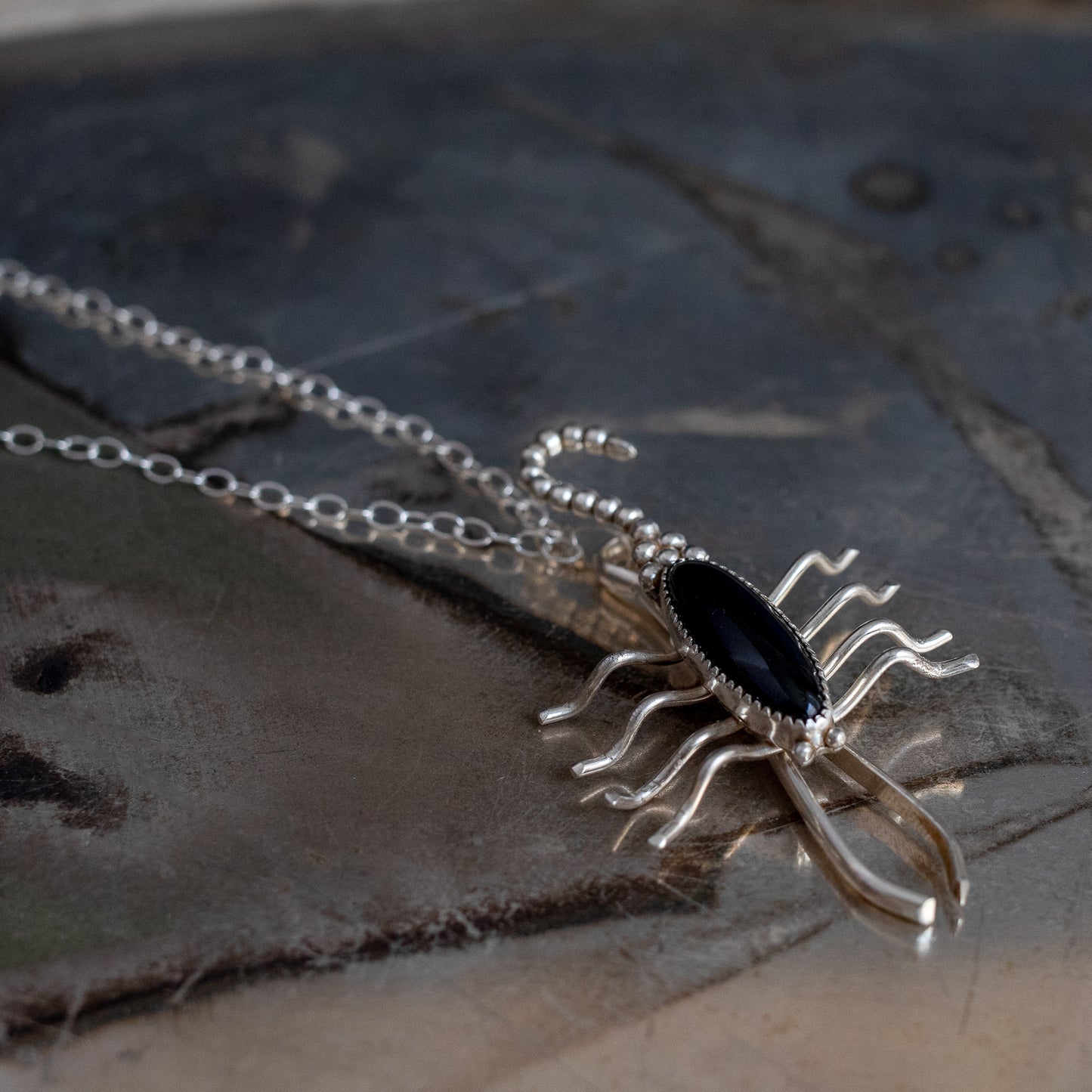 Scorpion Roach Clip Necklace: Onyx